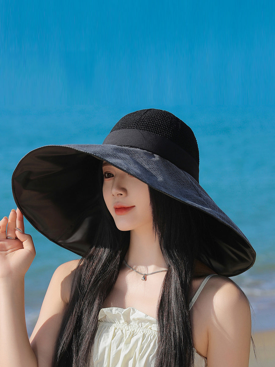 Women Summer Travel Large Brim Sunproof Spliced Hat QW1036 Ada Fashion