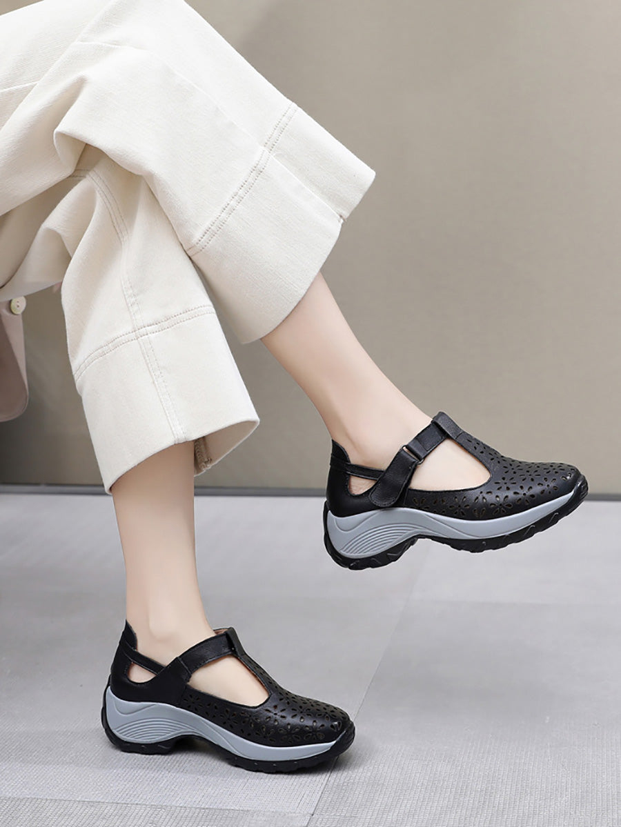 Women Summer Solid Leather Cutout Platform Shoes KL1033 Ada Fashion