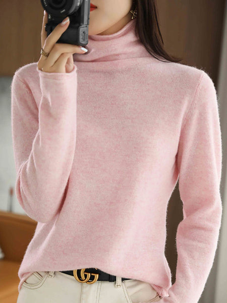 Women Autumn Turtleneck 100%Wool Solid Sweater BA1009 Genistyle Shop