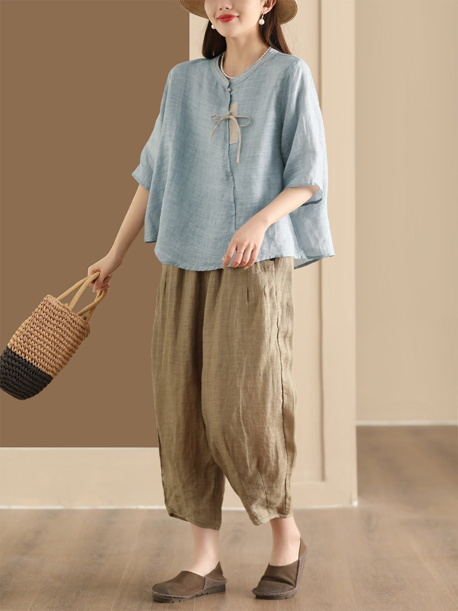 Women Ethnic Summer Spliced Ramie Shirt SC1022 Ada Fashion