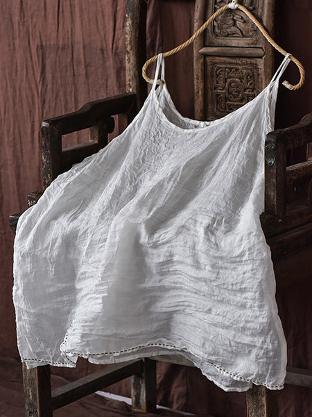 Women Casual Solid Split Hem Stitching Loose Ramie Vest LL023 QYMM