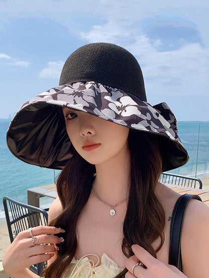 Women Summer Flower Spliced Bowknot Sunproof Hat AA1028 Ada Fashion