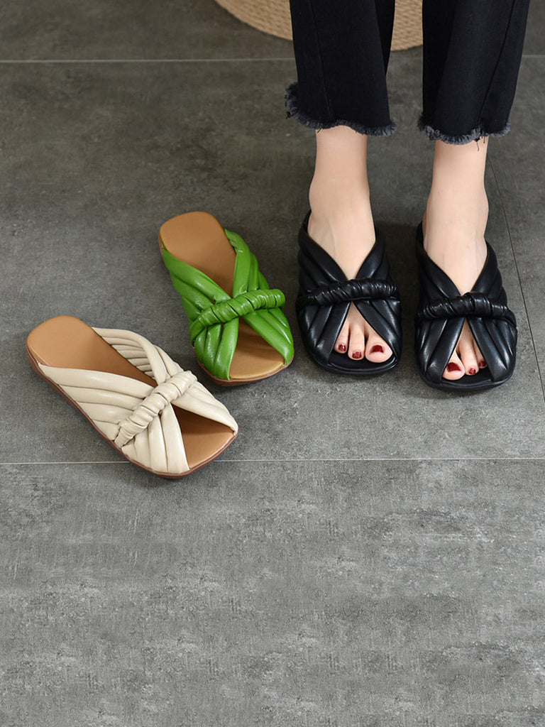 Women Summer Solid Leahter Weave Flat Slippers UI1022 Ada Fashion