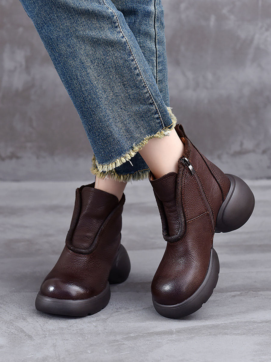 Women Winter Casual Solid Leather Zipper Platform Boots BA1023 Genistyle Shop