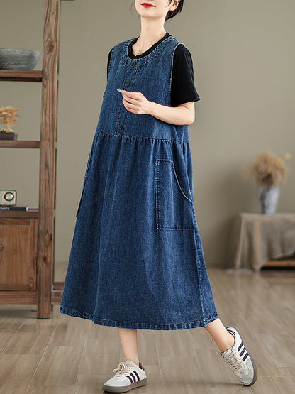 Women Casual Summer Solid Denim Vest Dress BN1012 Ada Fashion