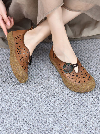 Women Summer Leather Cutout Flower Flat Shoes SC1060 Ada Fashion