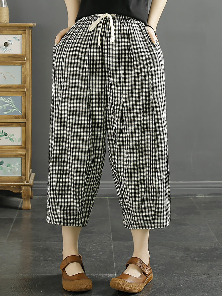 Plus Size Women Casual Summer Plaid Cotton Pants XX1032 Ada Fashion