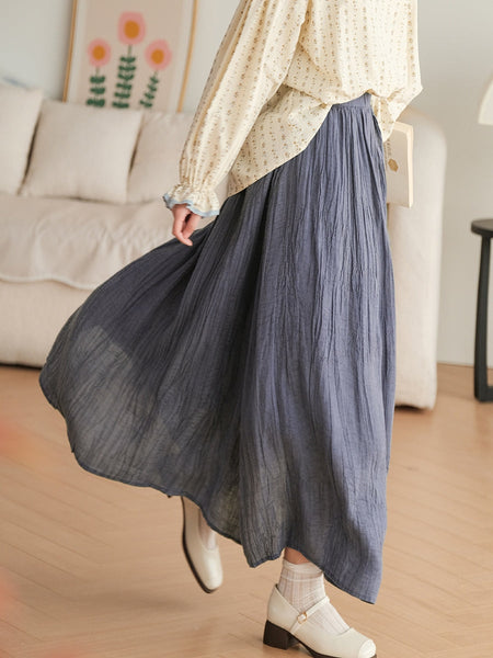 Plus Size Women Casual Solid Ramie Loose Skirt KL1030 Ada Fashion