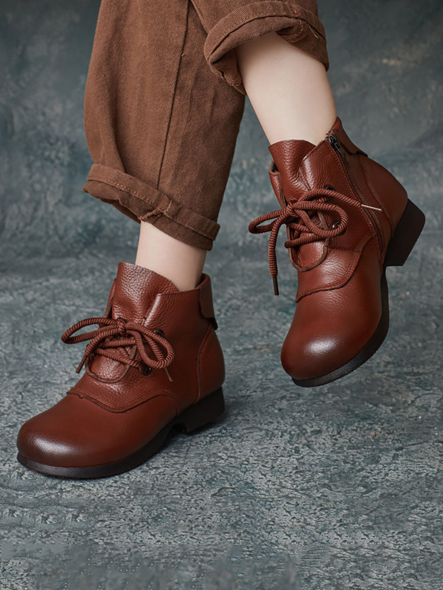 Women Casual Winter Soft Leather Spliced Mid Heel Boots AV1032 Genistyle Shop