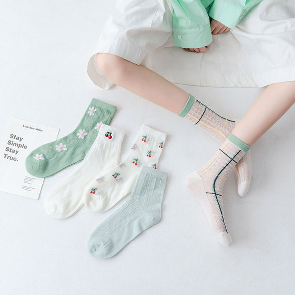 5 Pairs Women Summer Japan Style Cute Print Socks CC033 XXZZ