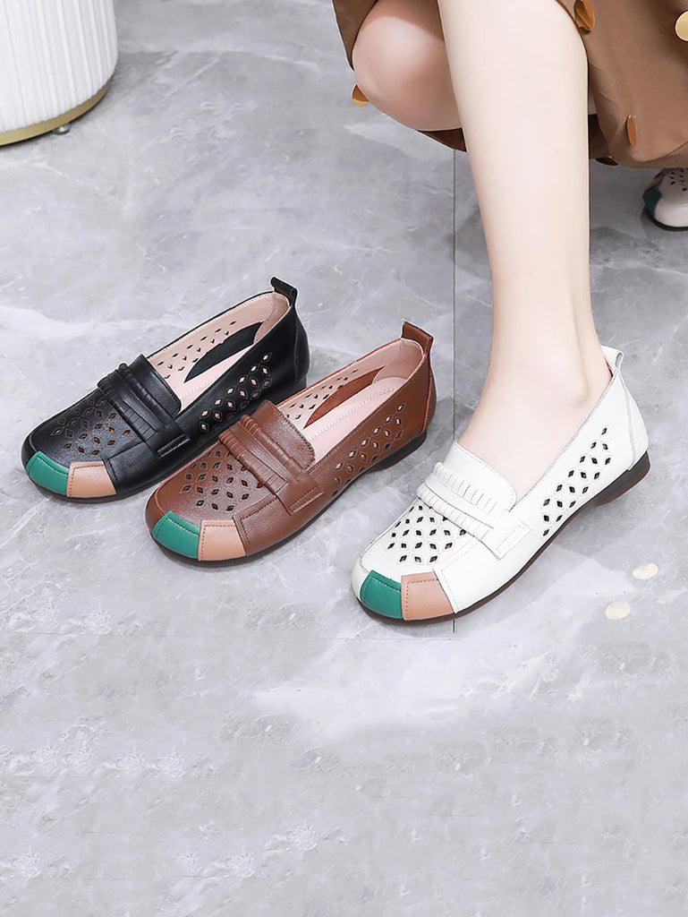 Women Summer Leather Colorblock Cutout Flat Shoes UI1030 Ada Fashion