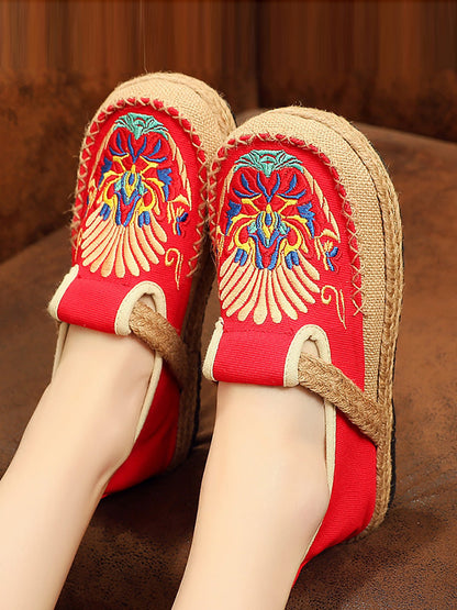 Women Summer Ethnic Embroidery Cloth Linen Flat Shoes AH1011 TACH