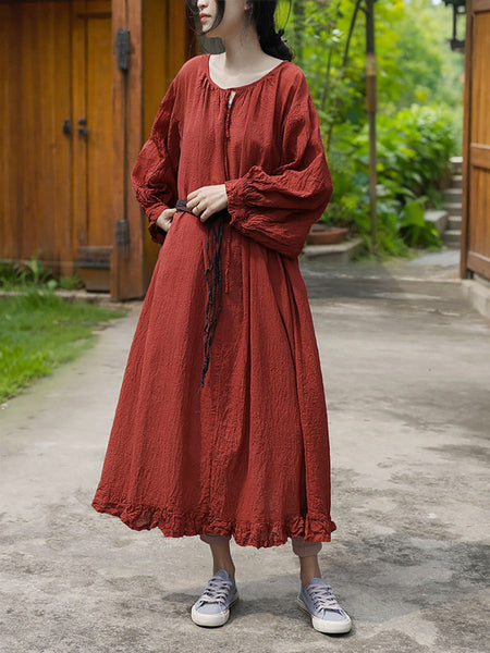 Women Artsy Summer Solid Loose Cotton Dress KL1003 Ada Fashion