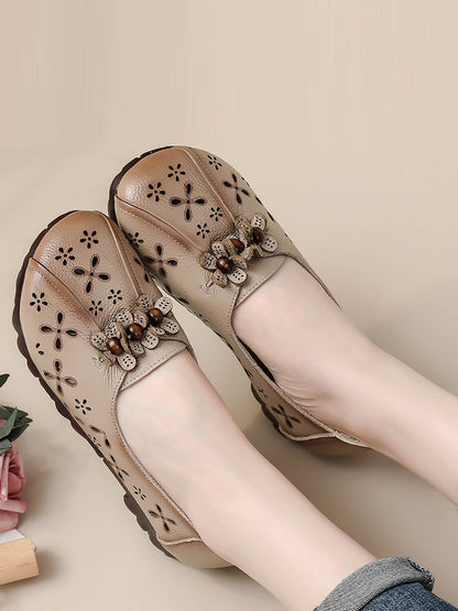 Women Summer Vintage Leather Flower Cutout Shoes FG1026 Ada Fashion