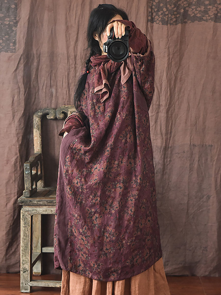 Women Autumn Vintage Floral Spliced Frog Loose Dress AI1042 QYMM