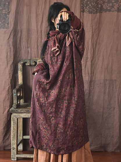 Women Autumn Vintage Floral Spliced Frog Loose Dress AI1042 QYMM