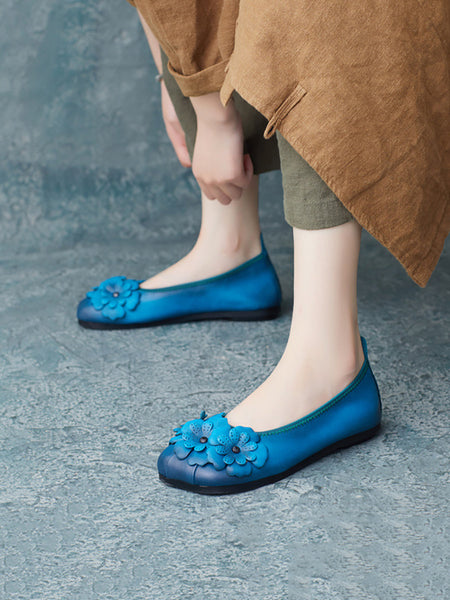 Women Artsy Summer Leather Flower Spiced Flat Shoes ZZ1041 Ada Fashion
