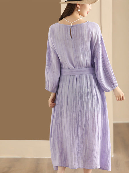 Women Summer Artsy Solid Strap Ramie Dress QW1014 Ada Fashion