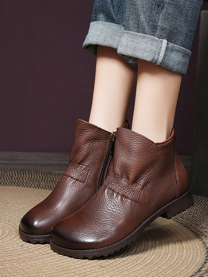 Women Vintage Genuine Leather Low Heel Boots WG003 HWJPJ