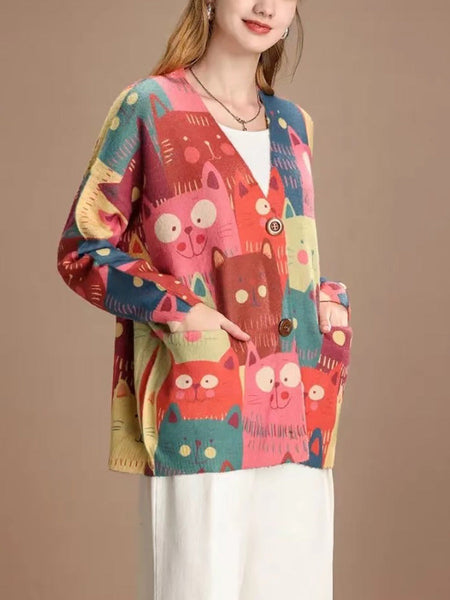 Women Spring Cute Cat Knitted Cardigan Sweater PA1005 Ada Fashion