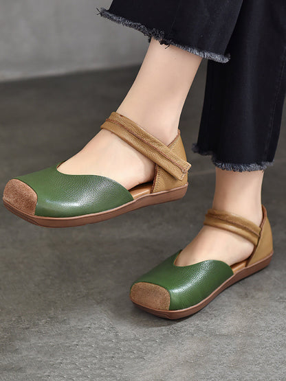 Women Summer Leather Colorblock Flat Shoes QW1039 Ada Fashion