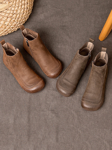 Women Winter Leather SPliced Zipper Low Heel Boots AH1090 BUYKUD