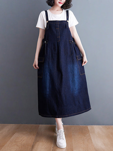 Women Summer Casual Solid Denim Vest Dress CO1021 Ada Fashion