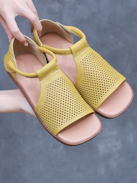 Sandals Leather Flat Hollow Summer Out Casua Women FashionChic