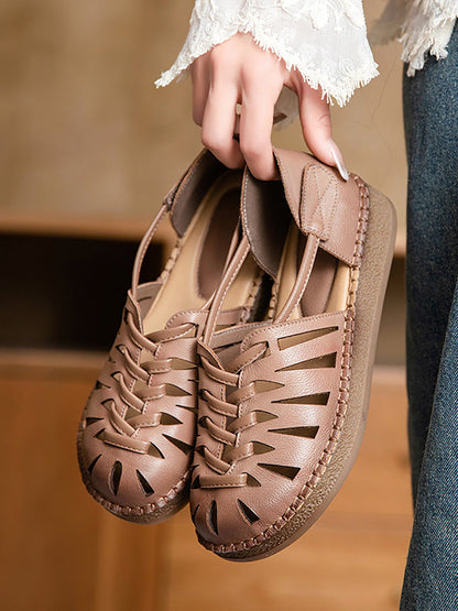 Leather Sandals Heel Low Women Weave Summer FashionChic