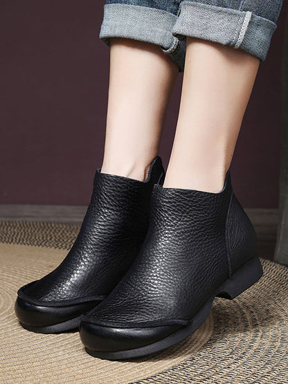 Women Elegant Solid Leather Spliced Low Heel Boots WG025 HWJPJ