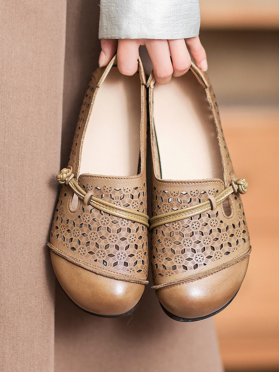 Women Summer Vintage Leather Cutout Soft Flat Shoes ZZ1002 Ada Fashion