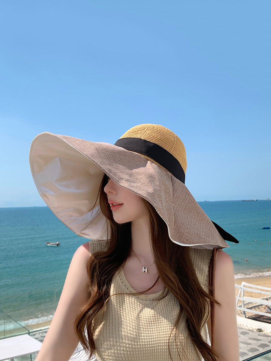 Women Summer Colorblock Large Brim Sunproof Hat WE1002 Ada Fashion