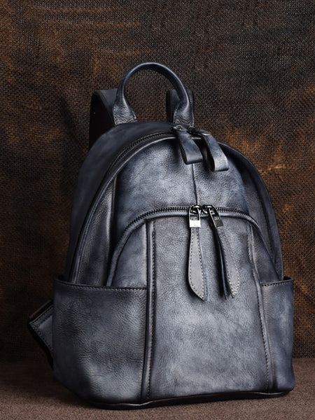 Women Retro Leather Zipper Large Capacity Backpack AH1079 AMRMY