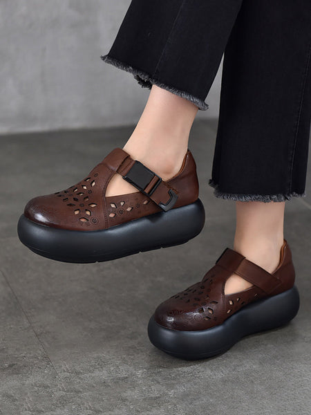Out Hollow Casual Leather Women Genuine Shoes Summer Platform FashionChic