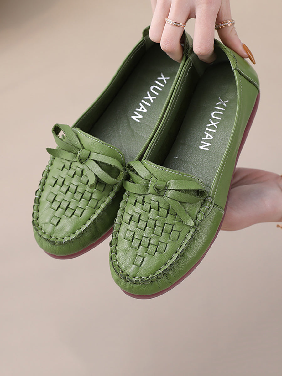 Women Summer Casual Solid Soft Leather Weave Flat Shoes FG1019 Ada Fashion