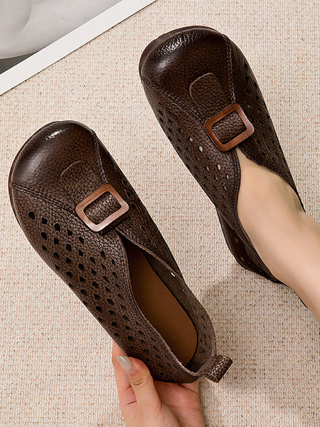 Leather Shoes Women Spliced Vintage Flat Summer FashionChic