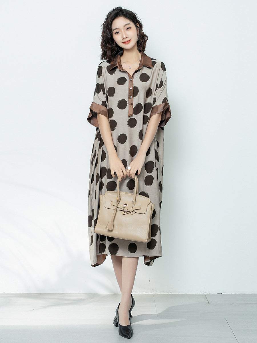 Women Summer Casual Dot Print Claf-Length Dress AS1044 Ada Fashion