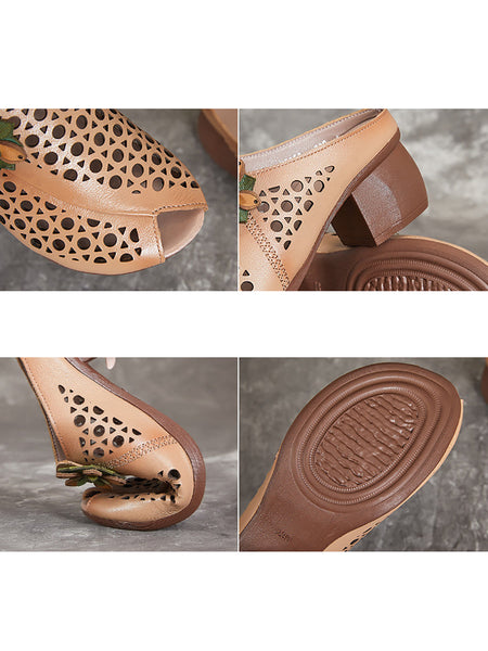 Women Summer Artsy Leather Cutout Flower Spliced Sandals OP1048 MXXZ