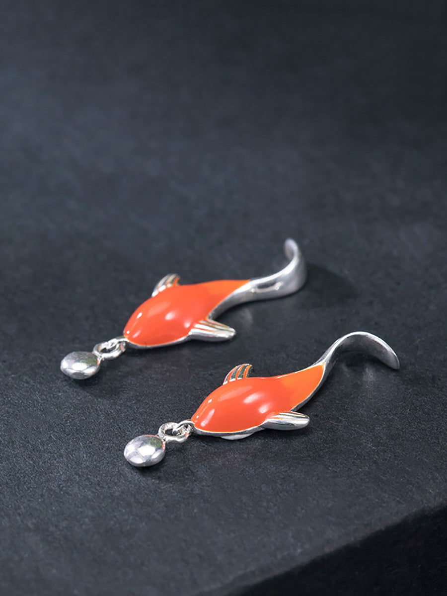 Women Casual Red Koi Sliver Pandent Earrings AI1023 XYFZB