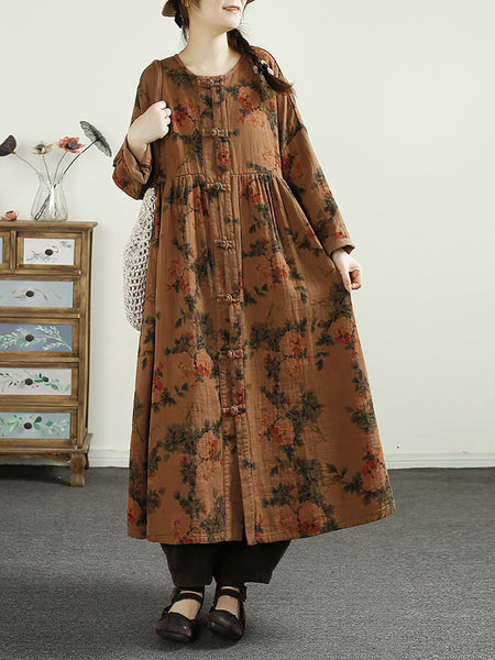 Women Ethnic Flower Button Linen Shirt Coat AI1017 ZMMM