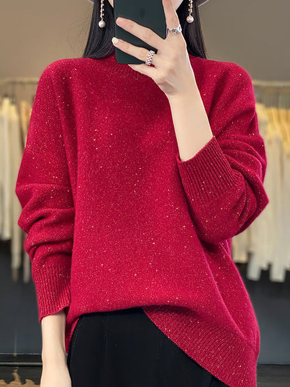 Women Autumn Knit 100%Wool Half-Turtleneck Sweater WU009 BK