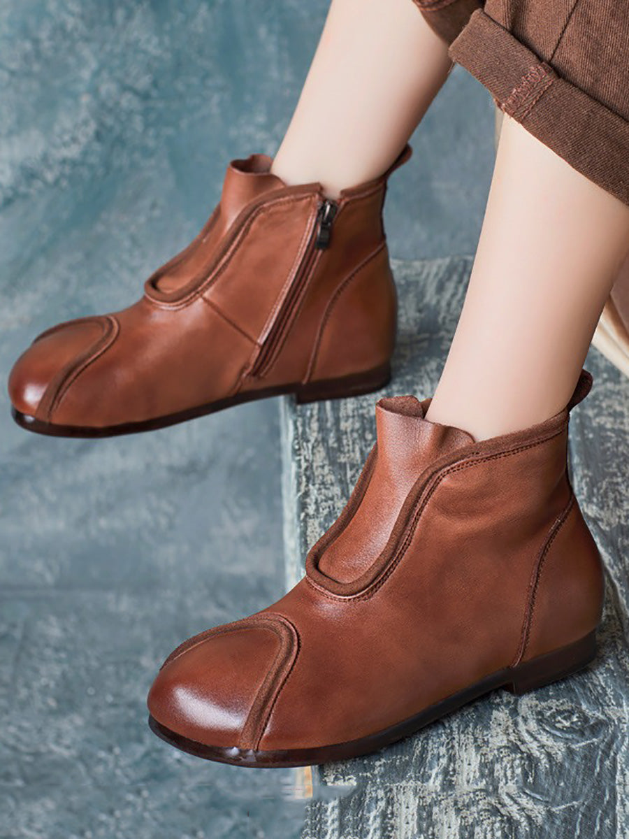 Women Genuine Leather Spliced Solid Low Heel Ankle Boots AH1064 RXMY