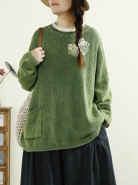Women Casual Autumn O-Neck Solid Knit Sweater AT1025 BUYKUD
