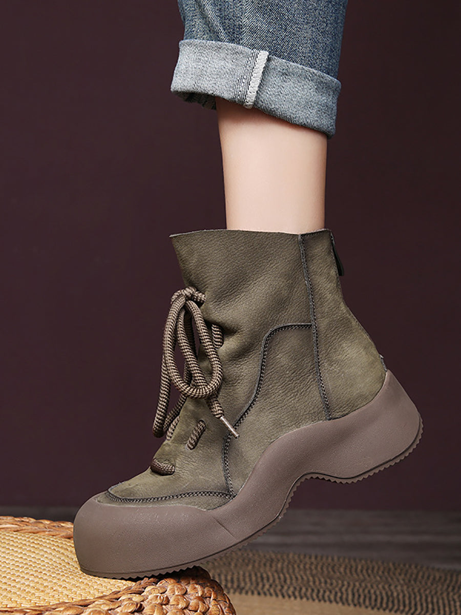 Women Winter Vintage Soft Leather Spliced Platform Boots WG001 HWJPJ