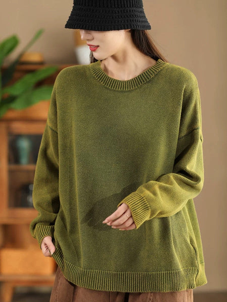 Women Autumn Casual O-Neck Pure Color Knit Sweater AK1028 Genistyle Shop