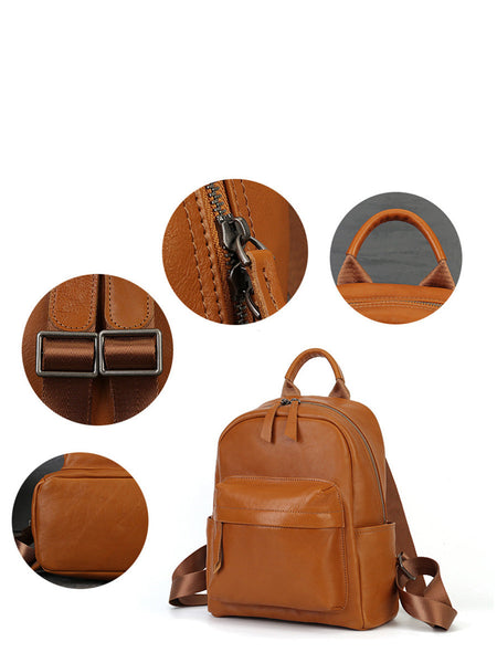 Women Casual Soft Leather Pure Color Backpack AK1044 Genistyle Shop