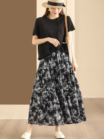 Women Summer Vintage Floral Cotton Loose Skirt BN1017 Ada Fashion