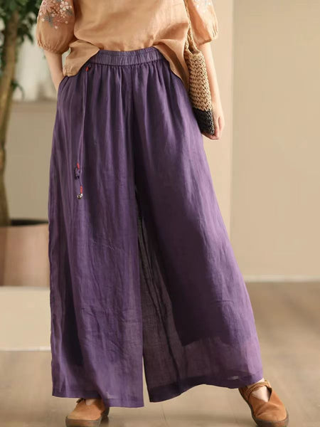 Women Summer Dual-layer Wide-leg Ramie Pants FD049 ZMMM