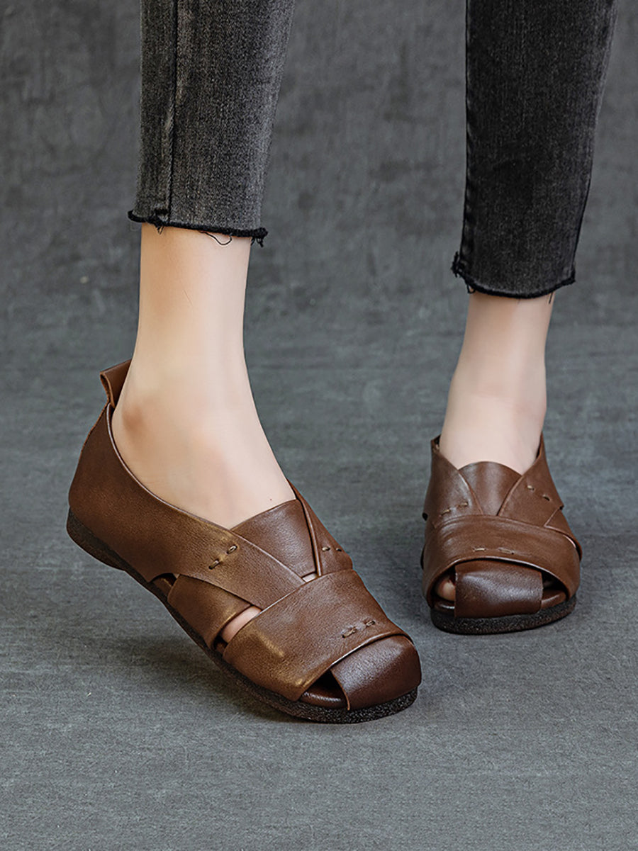 Vintage Flat Women Genuine Leather Sandals FashionChic