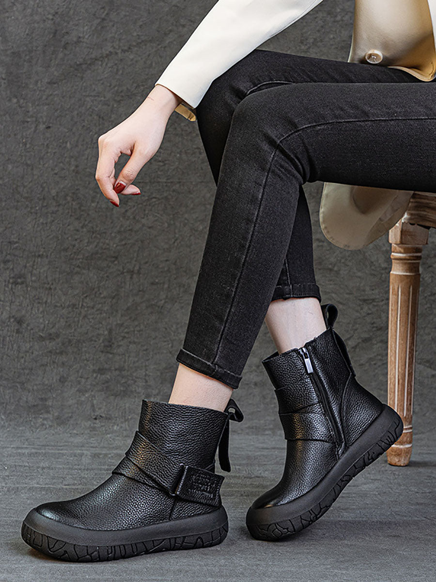 Women Vintage Genuine Leather Spliced Flat Ankle Boots AV1039 Genistyle Shop